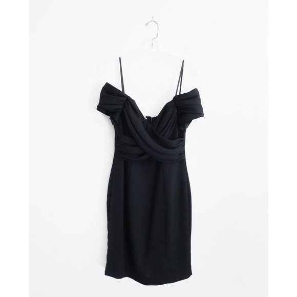 Vintage Dresses & Skirts - Vintage 80s 90s Black Off Shoulder Sheath Dress 6